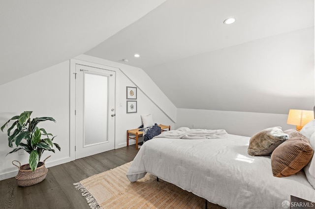 74 Crane St, San Francisco, CA 94124 - bedroom with wood finished floors, vaulted ceiling, recessed lighting, and baseboards