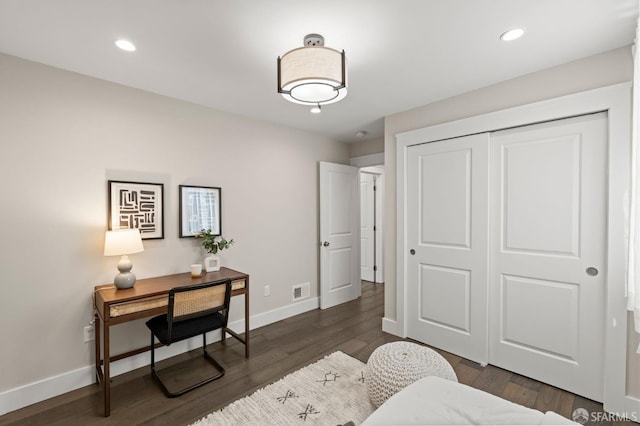 74 Crane St, San Francisco, CA 94124 - office space with baseboards, dark wood-style flooring, and recessed lighting