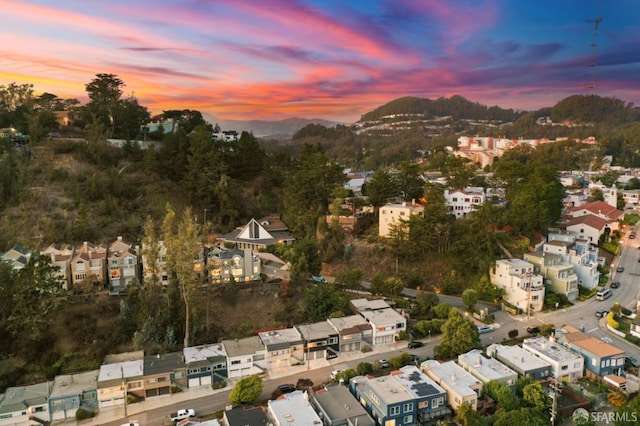 view of aerial view at dusk