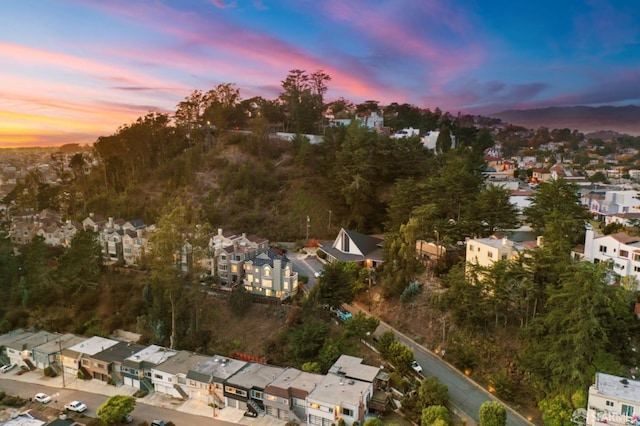 view of aerial view at dusk