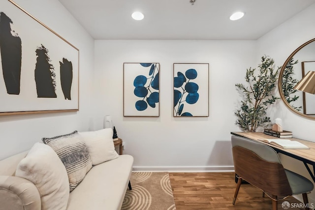 home office featuring hardwood / wood-style floors