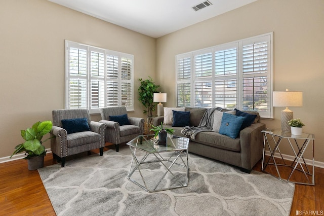 living room featuring plenty of natural light and hardwood / wood-style floors