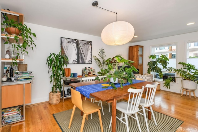 dining space with light hardwood / wood-style flooring