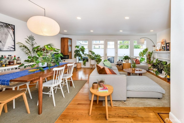 living room with light hardwood / wood-style floors