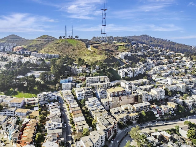 drone / aerial view with a mountain view