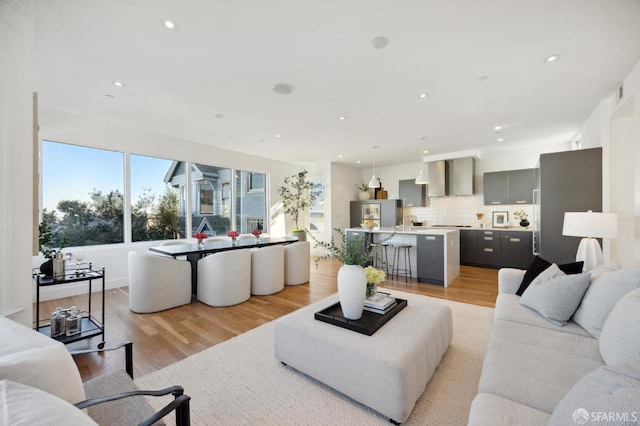 living room featuring light wood-type flooring