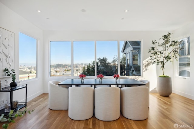 dining area with light wood-type flooring