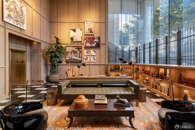 401 Harrison St Unit 23C, San Francisco, CA 94105 - building lobby with a towering ceiling and wooden walls