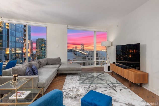 401 Harrison St Unit 23C, San Francisco, CA 94105 - living room with expansive windows and wood finished floors