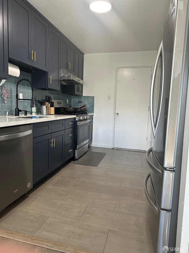 kitchen with sink, decorative backsplash, and stainless steel appliances