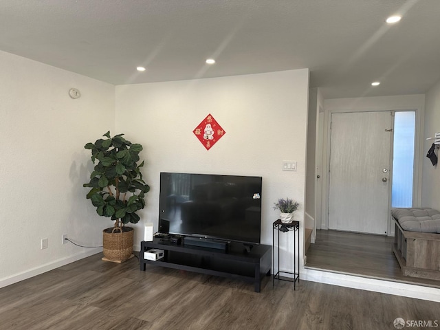 living room with dark wood-type flooring