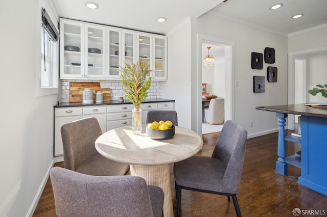 5 College Ter, San Francisco, CA 94112 - dining room with baseboards, crown molding, dark wood finished floors, and recessed lighting