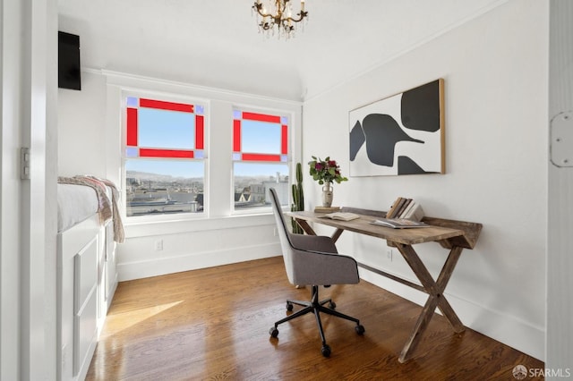 5 College Ter, San Francisco, CA 94112 - office area with baseboards, a chandelier, and wood finished floors