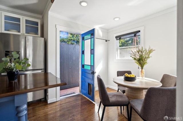 5 College Ter, San Francisco, CA 94112 - dining space with dark wood-type flooring, ornamental molding, recessed lighting, and baseboards