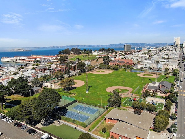 aerial view with a water view