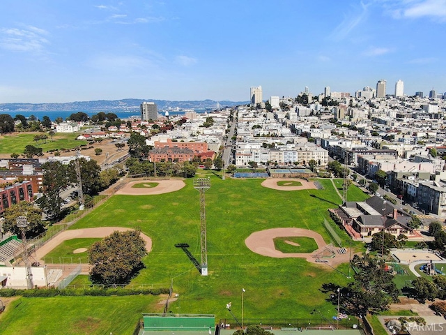 aerial view with a view of city and a mountain view