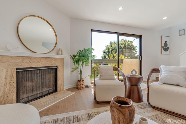 611 Stonegate Dr, South San Francisco, CA 94080 - living room with wood finished floors, recessed lighting, baseboards, and a high end fireplace