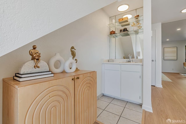 611 Stonegate Dr, South San Francisco, CA 94080 - bar with recessed lighting, light tile patterned floors, and a sink