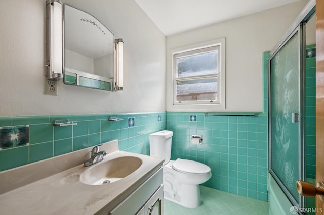 37 San Jacinto Way, San Francisco, CA 94127 - full bath with vanity, tile patterned floors, tile walls, and a wainscoted wall