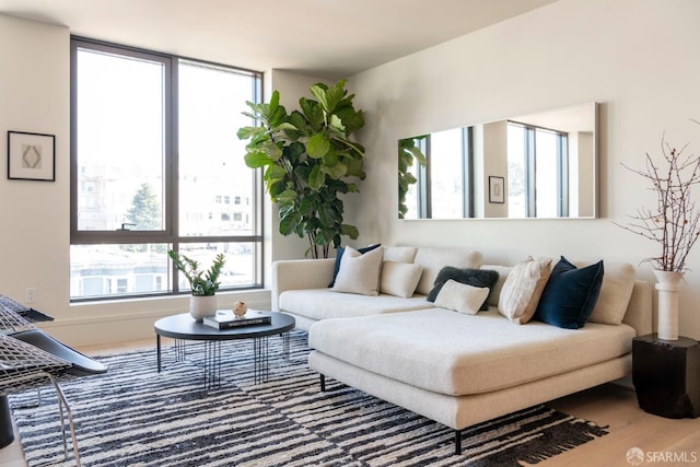 living room featuring a wealth of natural light and wood finished floors