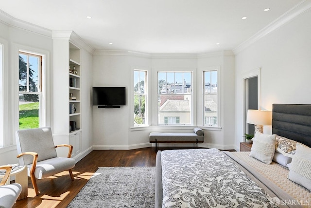 2500 Steiner St Unit 3, San Francisco, CA 94115 - bedroom with multiple windows, dark wood-style floors, crown molding, and recessed lighting