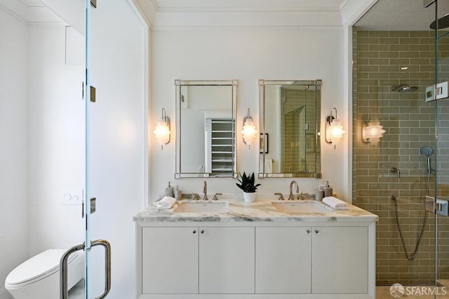 2500 Steiner St Unit 3, San Francisco, CA 94115 - bathroom with a stall shower, double vanity, and ornamental molding