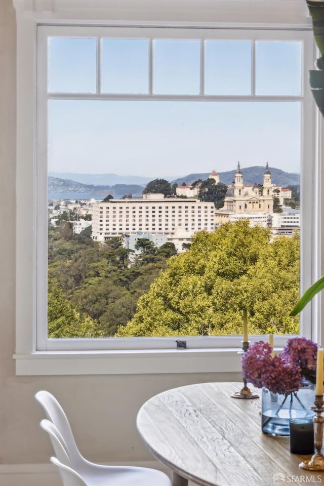 room details with a mountain view and a view of city