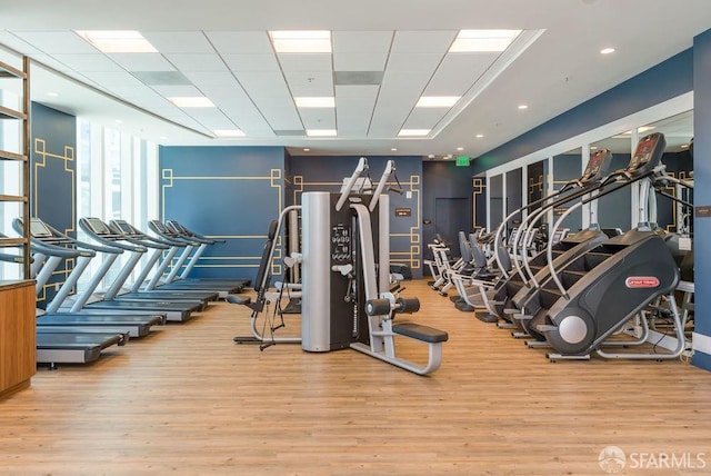 gym with light wood-type flooring