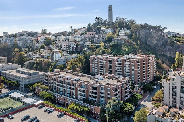 bird's eye view with a city view