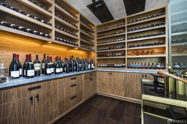 wine area featuring dark hardwood / wood-style flooring