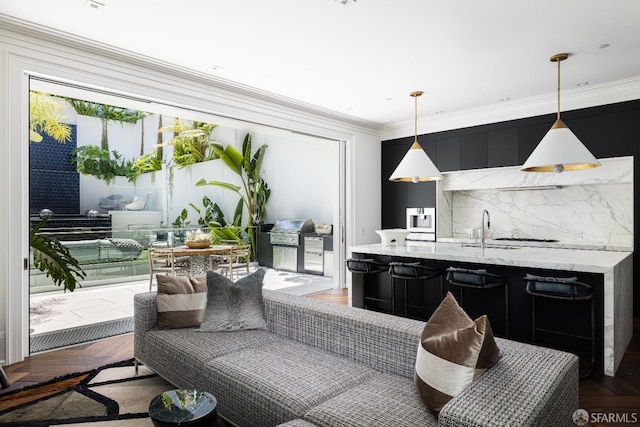 interior space with sink and crown molding