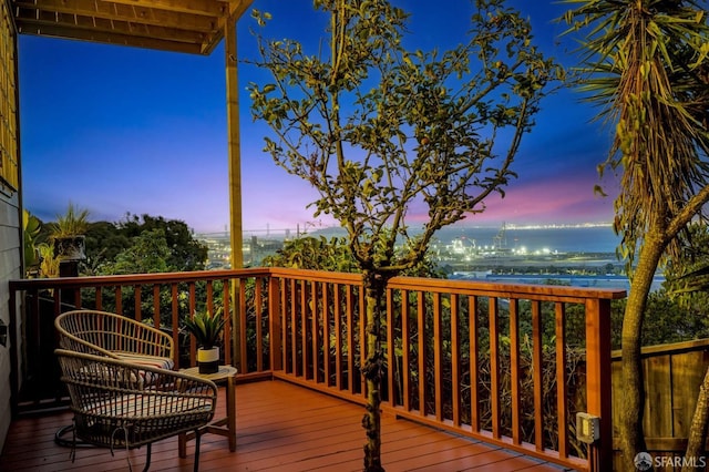 deck at dusk with a water view