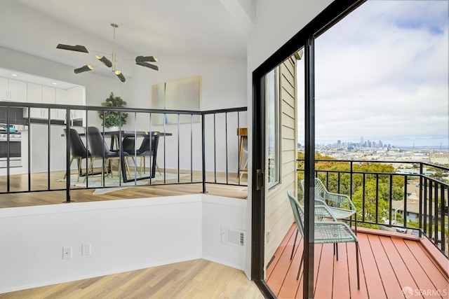 balcony with ceiling fan