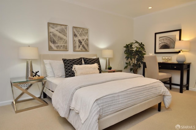 bedroom featuring recessed lighting, baseboards, and carpet floors