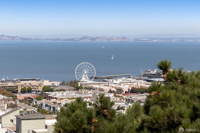 bird's eye view featuring a water view