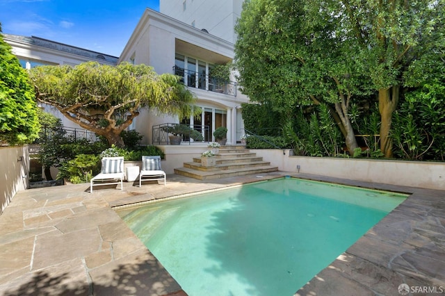 view of swimming pool featuring a patio