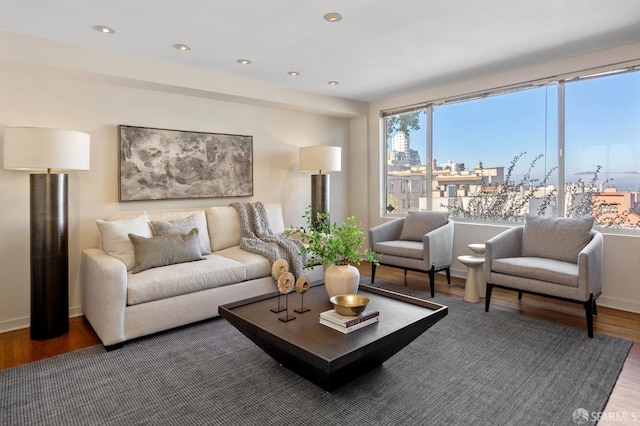 living room with hardwood / wood-style flooring