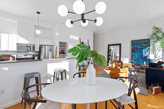 dining area featuring light wood-type flooring