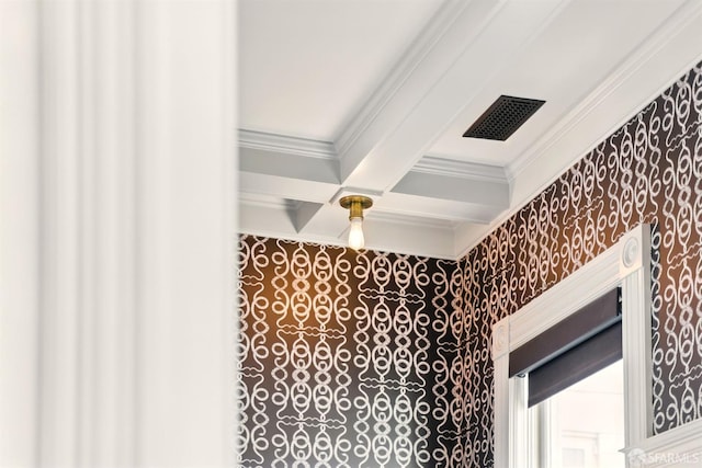 370 Sanchez St, San Francisco, CA 94114 - bathroom view of coffered ceiling, crown molding, and beamed ceiling