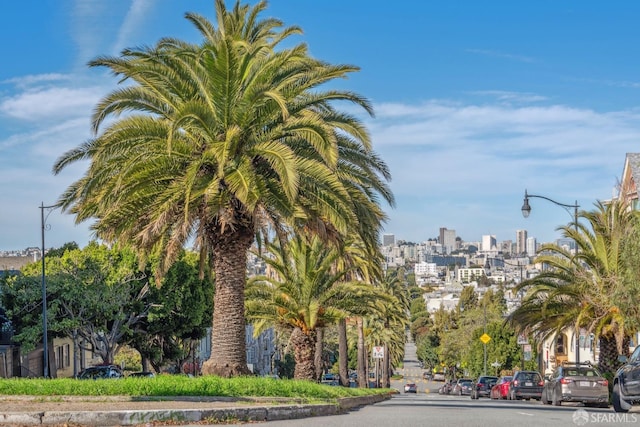 view of road with a view of city and curbs