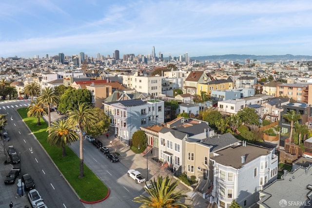 bird's eye view with a city view