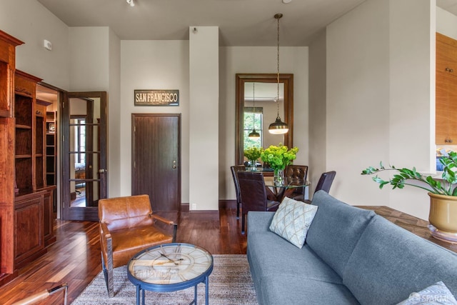 living area with dark wood-style flooring