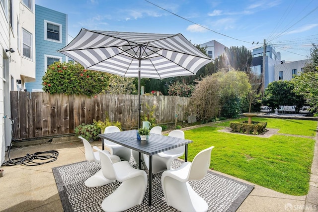 view of patio / terrace featuring outdoor dining space and fence