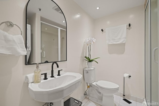 39 Boardman Pl Unit 105, San Francisco, CA 94103 - full bath with a stall shower, tile patterned flooring, and recessed lighting