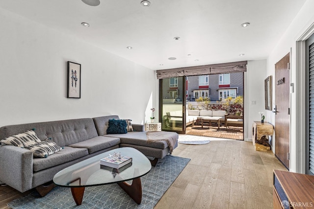 living room with hardwood / wood-style flooring