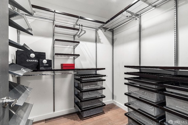 walk in closet with wood-type flooring