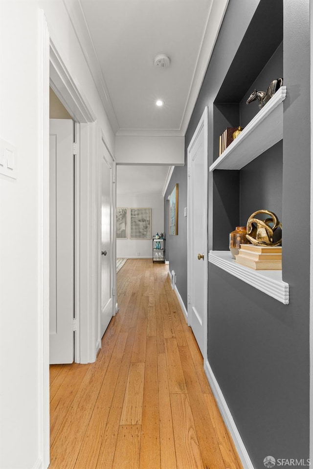 126 Scott St, San Francisco, CA 94117 - corridor featuring light wood finished floors, crown molding, recessed lighting, and baseboards