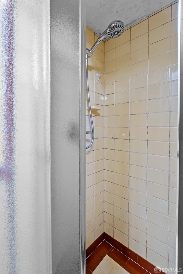 bathroom featuring a shower with shower door