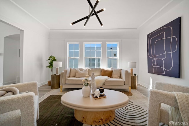 living area featuring wood finished floors and baseboards