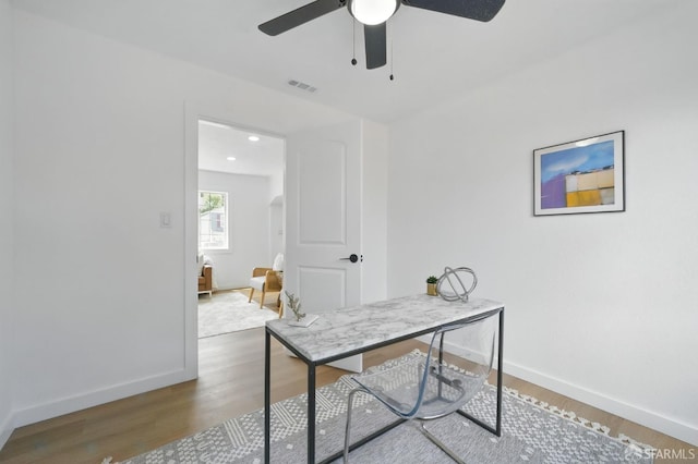 3901 La Colina Rd, El Sobrante, CA 94803 - office space featuring ceiling fan, baseboards, wood finished floors, and recessed lighting